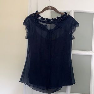 Elie Tahari navy silk top with removable cami, XS